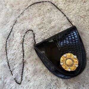 Vintage 1994 Nina Arjani Leatherock Black Leather Crossbody Bag